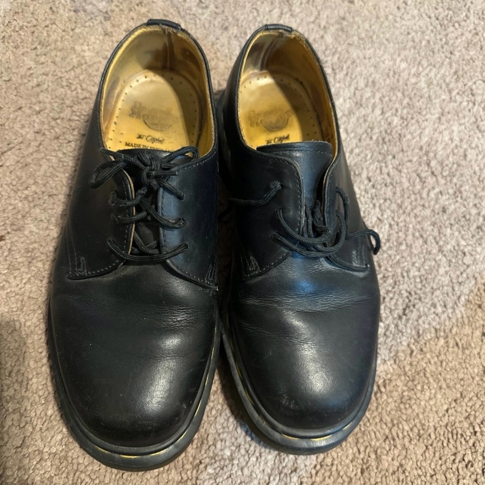 Dr. Martens Black Leather Oxfords with Polished Finish